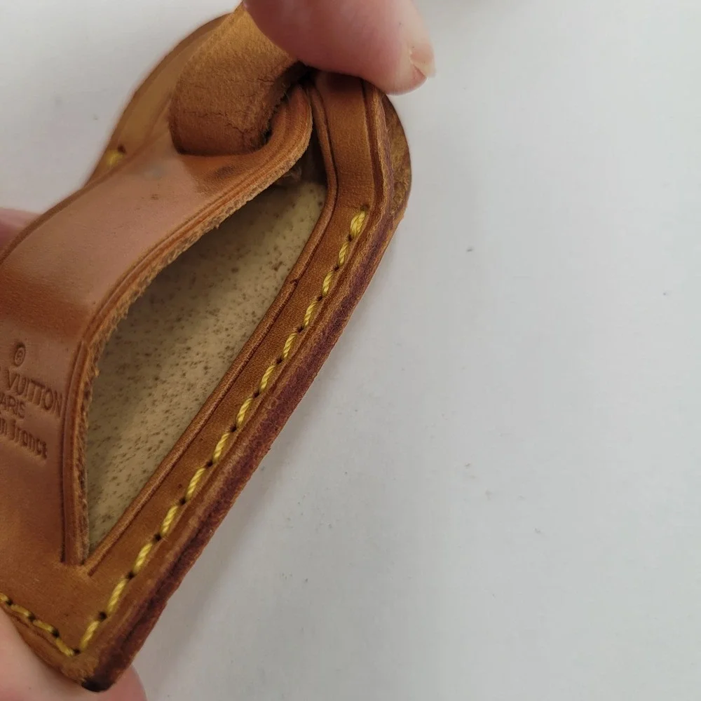 Louis Vuitton Vachetta Leather Luggage Tag Tan Made in France Small Accessory